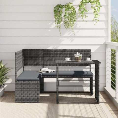 ZNTS Garden Sofa with Table and Cushions L-Shaped Grey Poly Rattan 362348