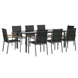 9 Piece Garden Dining Set Black Textilene and Steel 3187048