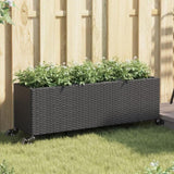 ZNTS Garden Planters with Wheels 2 pcs Black 107x32x38 cm Poly Rattan 3210525