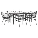 7 Piece Garden Dining Set Black Poly Rattan Glass 3334489