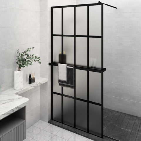 ZNTS Walk-in Shower Wall with Shelf Black 118x190 cm ESG Glass&Aluminium 3185488