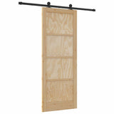 Sliding Door Natural and Black 83 x 211 cm Solid Pine Wood 3333338