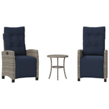 3 Piece Bistro Set with Cushions Grey Poly Rattan 365255