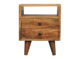 Solid Wood Mini Classic Open Bedside, 2 Drawers and Open Slot, Oak-ish, Brown B2743P403101