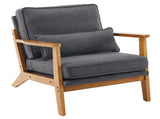 Mid-Century Oak Accent Chair - Linen-Cotton Dark Gray Upholstered Single Lounge Chair, Indoor 18928808