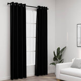 Linen-Look Blackout Curtains with Grommets 2pcs Black 140x245cm 321154