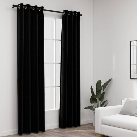 ZNTS Linen-Look Blackout Curtains with Grommets 2pcs Black 140x245cm 321154
