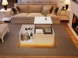 Lift Up Coffee Table Hidden Storage, High Gloss Centre Table with LED, Lifting Sofa Side Table, N605P356892W