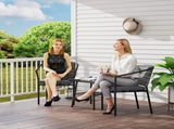 3 Pieces Rattan Bistro Set with Cushions, Wicker Garden Furniture Set, Glass Top Coffee Table and T3398P318618