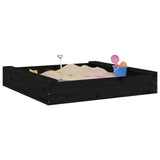 Sandbox with Seats Black Square Solid Wood Pine 825034