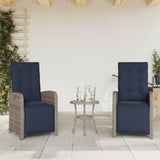 3 Piece Bistro Set with Cushions Grey Poly Rattan 365207