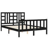 ZNTS Bed Frame with Headboard Black 140x190 cm Solid Wood 3191955