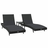 Sun Lounger 3 pcs Black 197 x 70 x 82 cm Poly Rattan 3381203