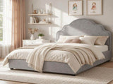 Scalloped Upholstered Kids Bed Frame 3FT Single - Princess Style Bed with Curved N606P480970G