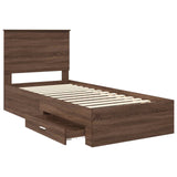 Bed Frame Brown Oak and Silver 100 x 200 cm Engineered Wood 3409691