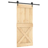 Sliding Door Natural and Black 90 x 210 cm Solid Pine Wood 3445132