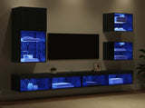 TV Wall Units with LED 5 pcs Black Oak Engineered Wood 3402952