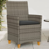 Garden Chairs with Cushions 2 pcs Grey Poly Rattan&Solid Wood 368718