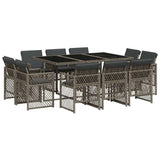 11 Piece Garden Dining Set with Cushions Grey Poly Rattan 3210848