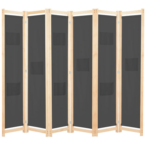 6-Panel Room Divider Grey 240x170x4 cm Fabric 248178