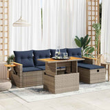 6 Piece Garden Sofa Set with Cushions Grey Poly Rattan Acacia 3328132