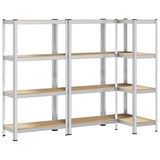 4-Layer Storage Shelves 3 pcs Silver Steel&Engineered Wood 3307578