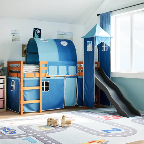 Kids' Loft Bed with Tower Blue 80x200 cm Solid Wood Pine 3309153