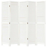 Room Divider 5 Panels White Solid Wood Paulownia 358838