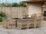 11 Piece Garden Dining Set with Cushions Mix Beige Poly Rattan 3211032