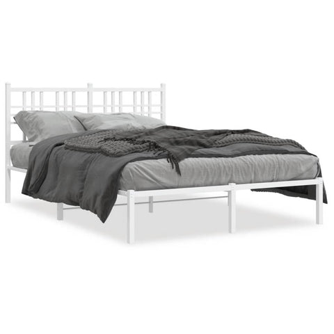 ZNTS Metal Bed Frame with Headboard White 120x190 cm Small Double 376370