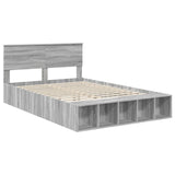 Bed Frame with Shelf Grey Sonoma 140 x 200 cm Engineered Wood 3408373