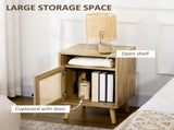 Bedside Table with Rattan Element, Side End Table with Shelf and Cupboard, 39cmx35cmx60cm, Set of 2, T3398P330465