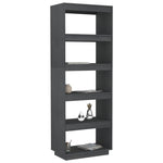 Book Cabinet/Room Divider Grey 60x35x167 cm Solid Pinewood 810876
