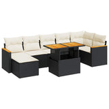 8 Piece Garden Sofa Set with Cushions Black Poly Rattan Acacia 3327514