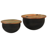2 Piece Coffee Table Set Black Solid Wood Reclaimed 351753