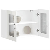 Kitchen Wall Cabinet with Glass Door Kalmar High Gloss White Engineered Wood 853609