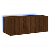 TV Wall Cabinet with LED Lights Brown Oak 80x35x31 cm 837293