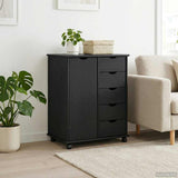 Rolling Cabinet Black 63.5 x 39 x 79 cm Solid Pine Wood 42028363