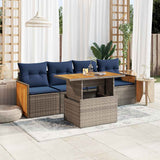 5 Piece Garden Sofa Set with Cushions Grey Poly Rattan Acacia 3327659