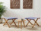 Deck Chair 2 pcs Solid Eucalyptus Wood Blue and White 42024902