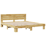 Bed Frame with Headboard without Mattress 200x200 cm Solid Wood Oak 3315726