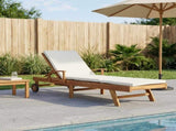 Sun Lounger Folding 1-person Brown and Cream Solid Teak Wood 42032670