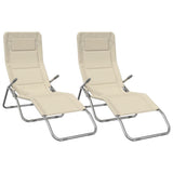 Folding Sun Loungers 2 pcs Cream Textilene&Powder-coated Steel 360173