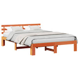 Bed Frame with Headboard Wax Brown 160 x 200 cm Solid Pine Wood 872604