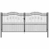 Fence Gate "KAMPEN" with Spear Top Black 394,5x172 cm Steel 151103