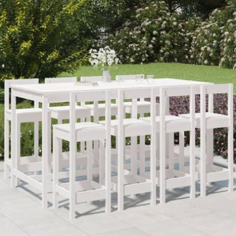 9 Piece Garden Bar Set White Solid Wood Pine 3154771