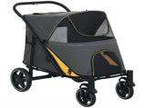 Pet Stroller w/ Universal Front Wheels, Shock Absorber, One Click Foldable Dog Cat Carriage w/ T3398P349599