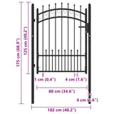 Fence Gate EMMEN with Spikes Steel 104x109.5 cm Black 146389