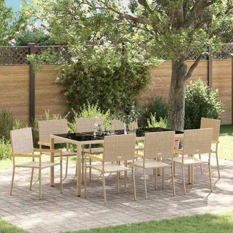 Garden Dining Set 9 pcs Beige Poly Rattan 3365401