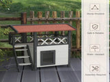 Cat House Outdoor w/ Balcony Stairs Roof, 77 x 50 x 73 cm, White T3398P347598